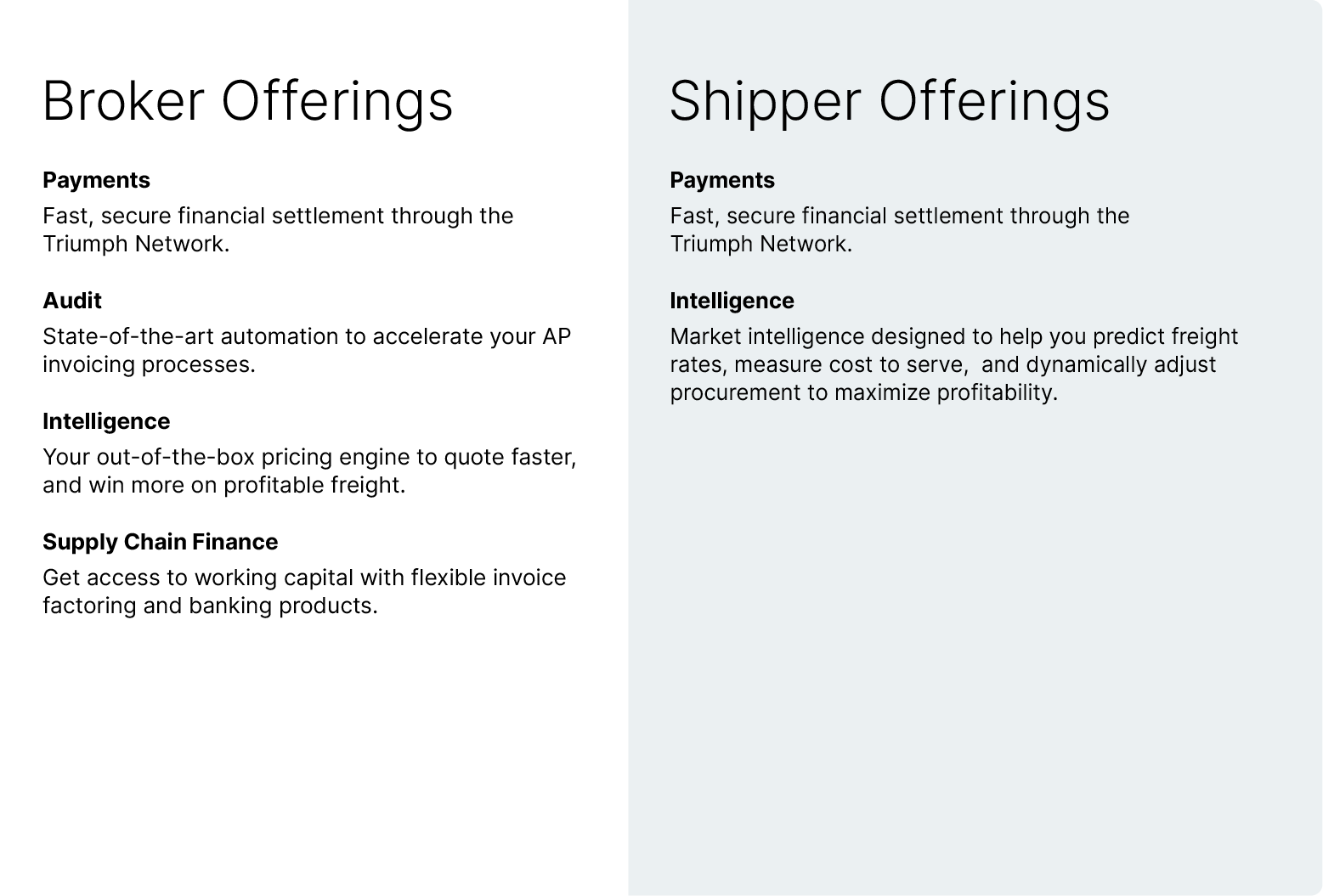 Triumph Broker and Shipper offerings